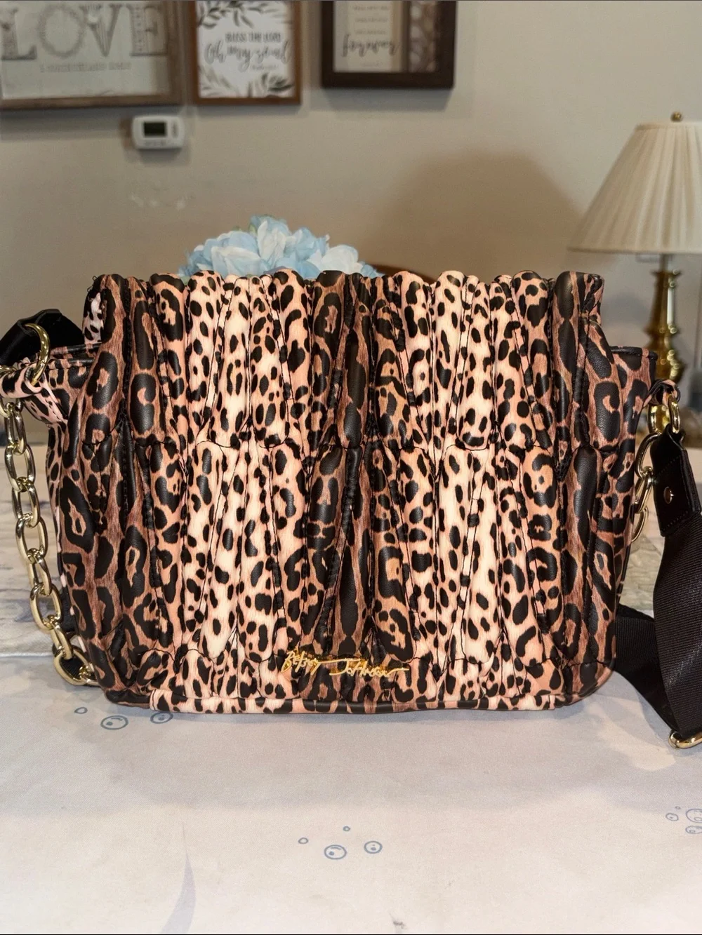 Betsey Johnson Leopard Quilted Flap Messenger Crossbody Bag
